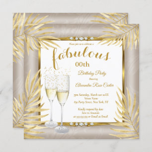 Convites Fabuloso Beige Dourado Partido Champagne Palms