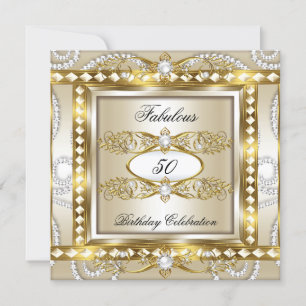 Convites Fabuloso Bolo de Aniversário Creme Pérola Dourado