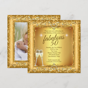Convites Fabuloso brilho de 50 anos Champagne dourado Festa
