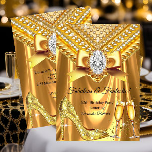 Convites Fabuloso Champagne aniversário Salto Ouro Diamante