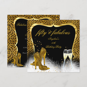 Convites Fabuloso Champanhe Dourado Leopardo 50 Anos