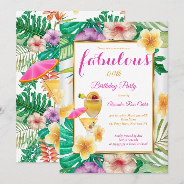Convites Fabuloso Coquetel Tropical Festa Floral (Frente/Verso)