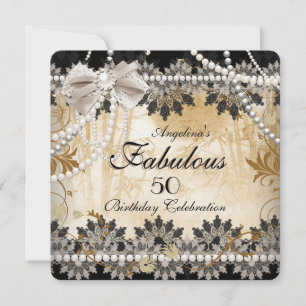 Convites Fabuloso Creme Preto Bege Renda Floral Asiático Fe