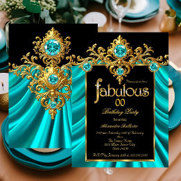 Convites Fabuloso Elegante Aniversário Azul Teal Seda Doura