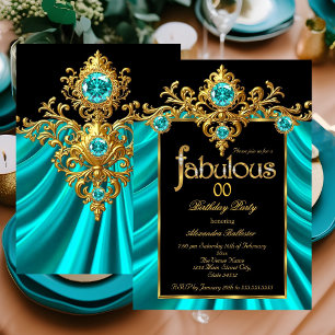 Convites Fabuloso Elegante Aniversário Azul Teal Seda Doura