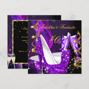 Convites Fabuloso Fantástico Moderno Roxo Dourado Aniversár