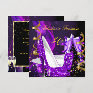 Convites Fabuloso Fantástico Moderno Roxo Dourado Aniversár