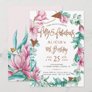 Convites Fabuloso Fifty aquarela floral aniversário de 50 a