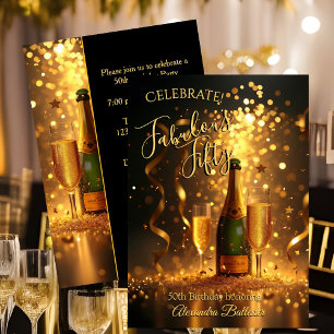 Convites Fabuloso Fluxo de Champanhe de Celebração dos Cinq