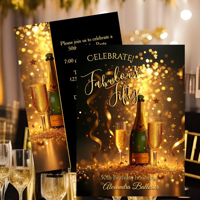 Convites Fabuloso Fluxo de Champanhe de Celebração dos Cinq (Criador carregado)