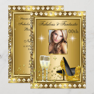 Convites Fabuloso Foto Glamour Brilho Dourado Aniversário d