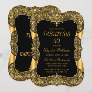 Convites Fabuloso Glamour Festa dos 50 Preto Renda Pérola D