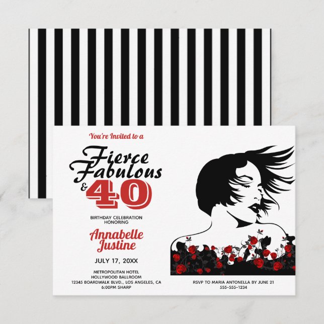 Convites FABULOSO moderno FIERCE e Aniversário de Na moda 4 (Frente/Verso)