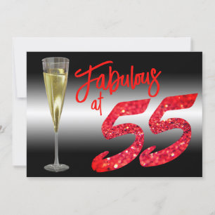 Convites Fabuloso no 55 Birthday Coral Glitter Party