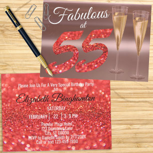 Convites Fabuloso no 55 Festa Glitter de Coral Girly Birthd