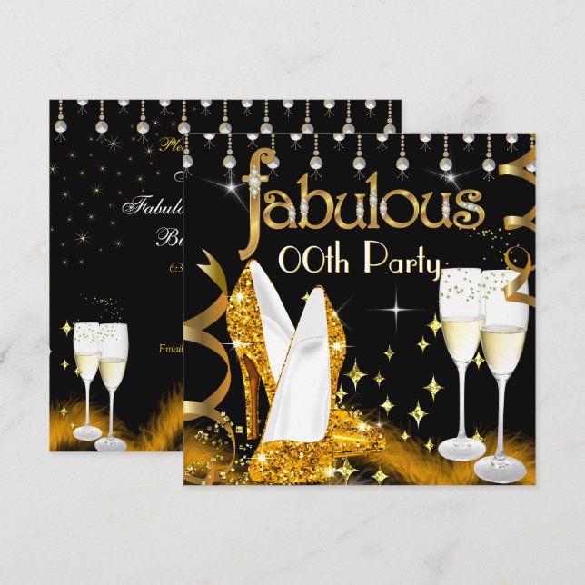 Convites Fabuloso Partido Champagne Glitter Dourado alto sa (Frente/Verso)