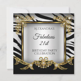 Convites Fabuloso Preto Branco Zebra Dourado Aniversário de