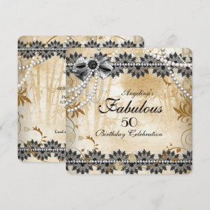 Convites Fabuloso Renda Floral Preto Bege Creme Vintage