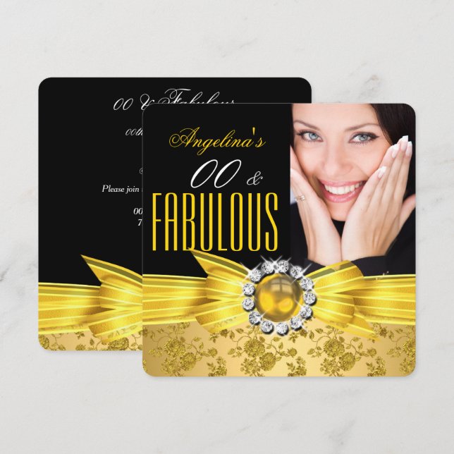 Convites Fabuloso Rosa de Damasco Dourado Amarelo Amarelo N (Frente/Verso)