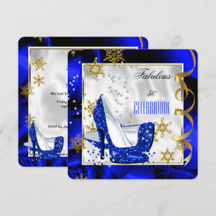 Convites Fabuloso Salto Alto Abstrato Dourado Azul para Ani