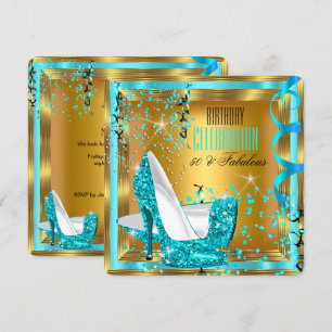Convites Fabuloso Teal de Lábio Alto Calcanhar Dourado Aniv