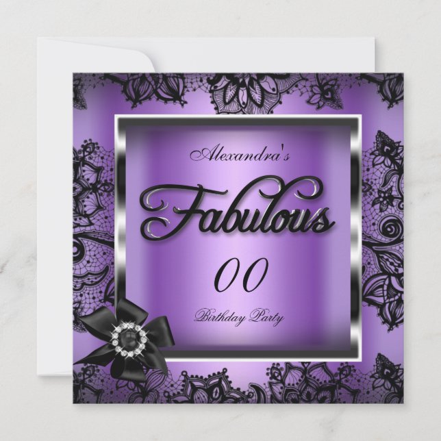 Convites Fabuloso Tecido Damasco Roxo com Renda Preta e Pér (Frente)