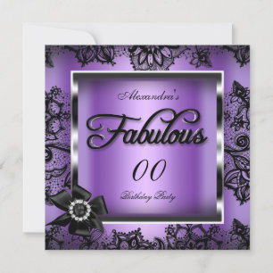 Convites Fabuloso Tecido Damasco Roxo com Renda Preta e Pér