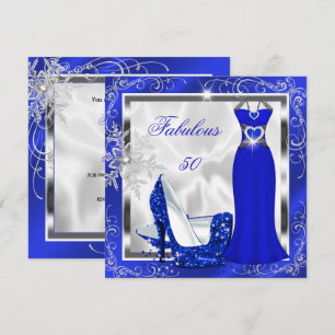 Convites Fabuloso Vestido Azul Royal com Saltos Prateados p