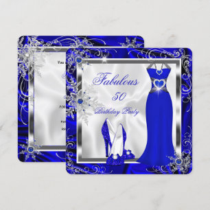 Convites Fabuloso Vestido Azul Royal Prata com Saltos H9