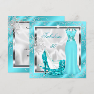 Convites Fabuloso Vestido Azul Teal com Prata para Festa do