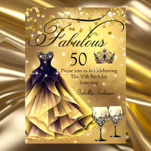Convites Fabuloso vestido preto dourado de aniversário de 5