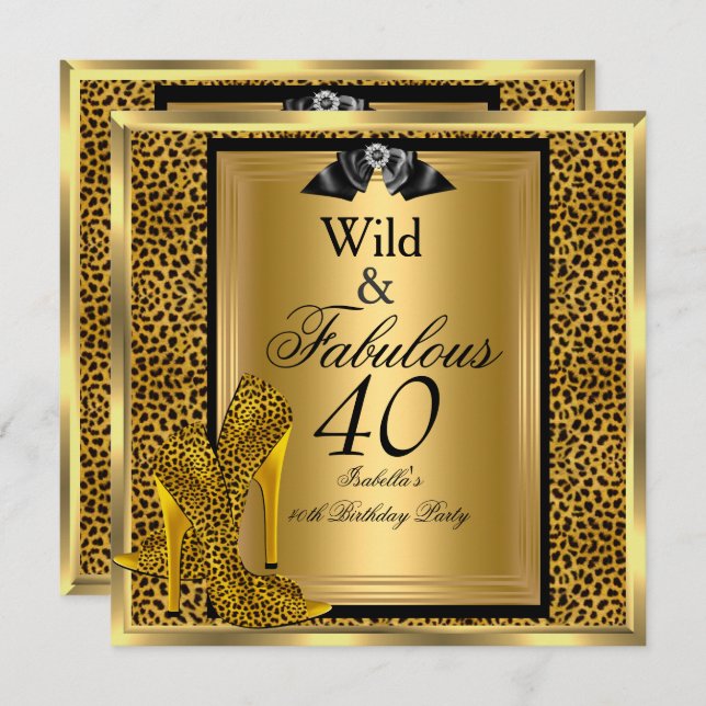 Convites Fabuloso Wild 40 aniversário de 40 anos do Partido (Frente/Verso)