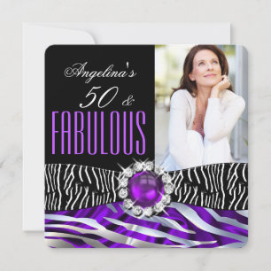 Convites Fabuloso Zebra de Seda Roxa Prata 50 Aniversário