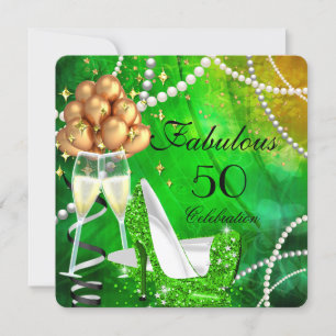 Convites Fabulosos 50 Saltos Altos Verdes Champanhe Dourado