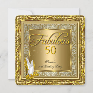Convites Fabulosos Saltos Altos Damask Gold 50 Aniversário 