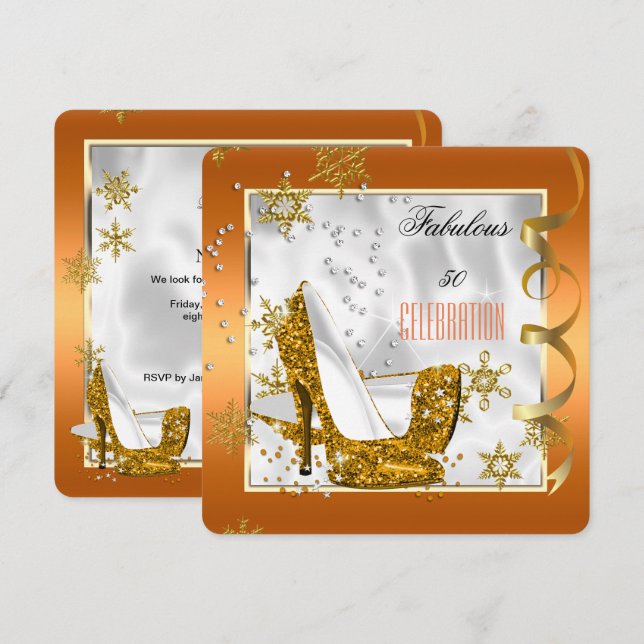 Convites Fabulosos Saltos Altos Laranja Dourado Branco 50 A (Frente/Verso)