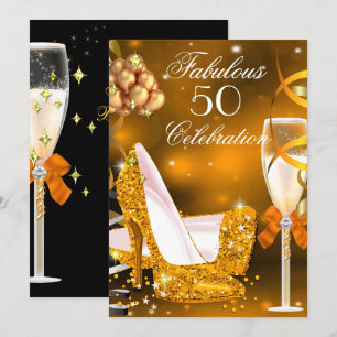 Convites Fabulosos Saltos Altos Laranja Dourado Festa 50