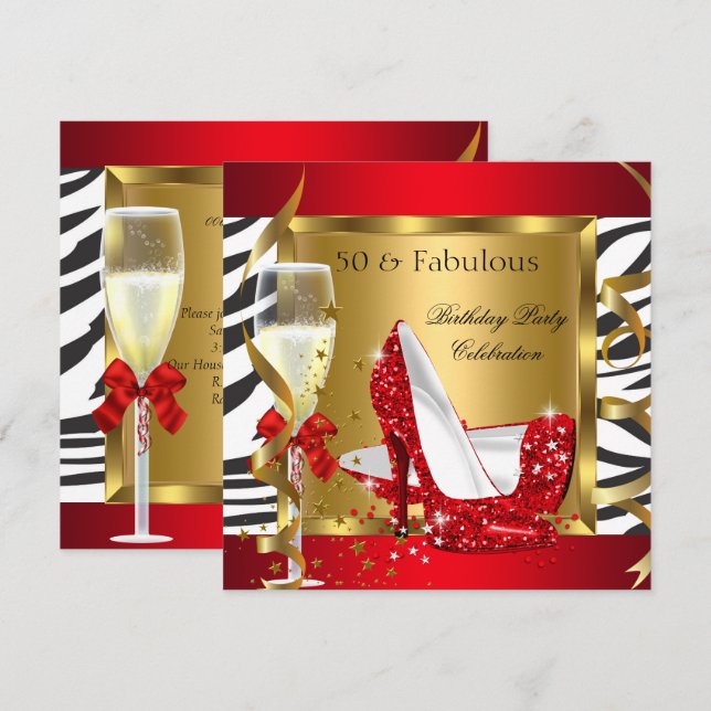 Convites Fabulosos Saltos Altos Zebra Champagne Vermelho Br (Frente/Verso)