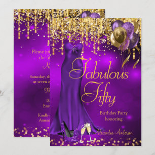 Convites Fabulous 50 Festa Saltos Purple Brilho Dourado Ves