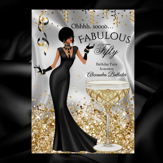 Convites Fabulous 50 Gold Black Champagne Birthday Party (Criador carregado)