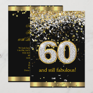 Convites Fabulous 60 Fluxo Dourado Prateado Aniversário de 