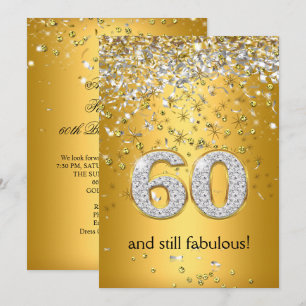 Convites Fabulous 60 Fluxo Dourado Prateado Aniversário de 