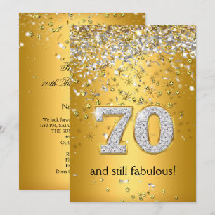 Convites Fabulous 70 Fluxo Dourado Prateado Aniversário de 