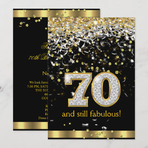 Convites Fabulous 70 Fluxo Dourado Prateado Festa de 70 Ano