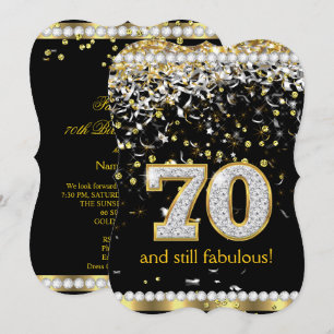 Convites Fabulous 70 Fluxo Dourado Prateado Festa de 70 Ano