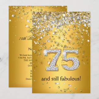 Convites Fabulous 75 Dourado e Prata Fitas para 75º Anivers