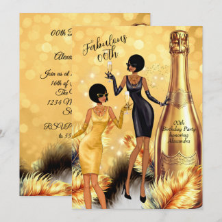 Convites Fabulous Birthday Black Gold Dresses Champagne