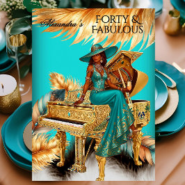 Convites Fabulous Birthday Exotic Teal Gold Piano Party