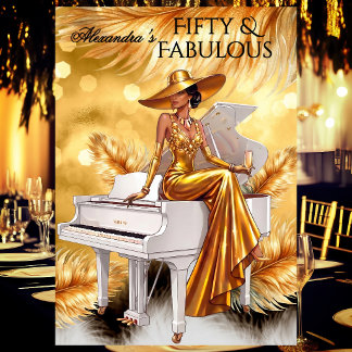 Convites Fabulous Birthday Gold Champagne White Piano