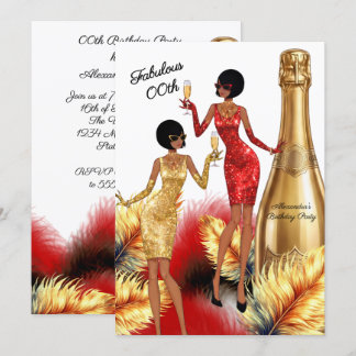 Convites Fabulous Birthday Red Gold Dresses Champagne Party